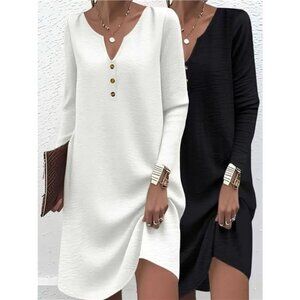 2 Piece Casual Notched Long Sleeve Dress